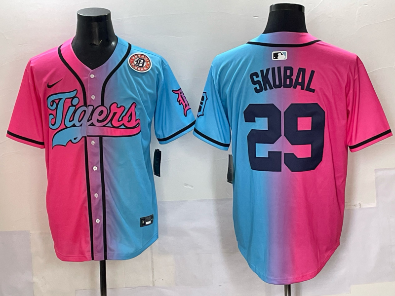 Men 2025 Detroit Tigers #29 Skubal Blue pink Game Nike MLB Jersey style 02->detroit tigers->MLB Jersey